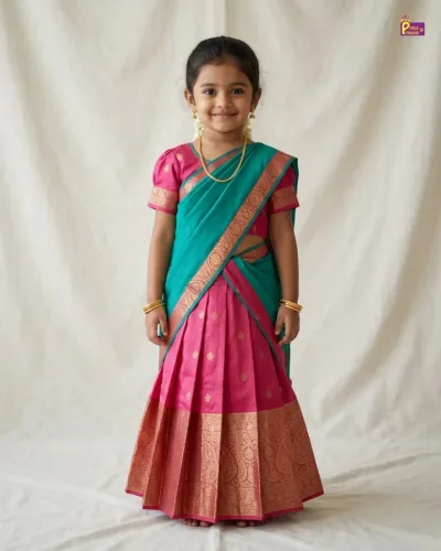 KIds Half Saree or Dhavani for Little Princess in Red with Green HF033